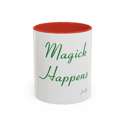 Magick Happens Coffee Mug — Witchy Green Script Accent Mug (11/15oz)
