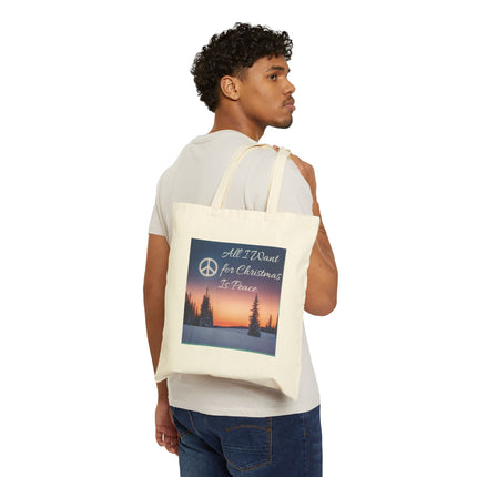 Tote Bag — "All I Want for Christmas Is Peace" Holiday Peace Canvas Tote