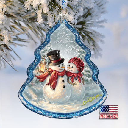 Snow Couple Glass Ornament by D. Gelsinger - Christmas Santa Snowman Decor - 762-108-DG-1