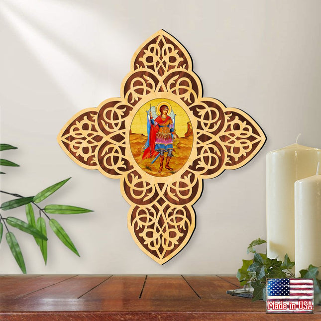 St. Michael the Archangel Filigree Wooden Cross by Museum Icons - Inspirational Icon Decor - 88422-0