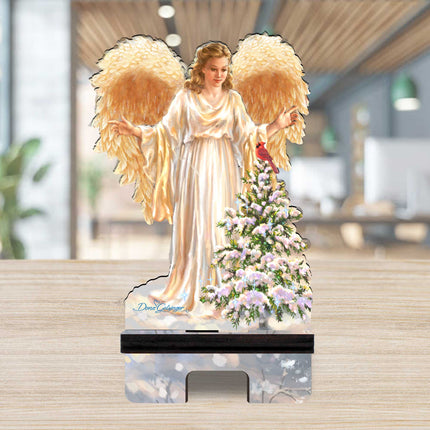Woodland Angel Cell Phone Stand Christmas Decor Wood Mobile Tablet Holder Charging Station Organizer - 892078C-DG-2