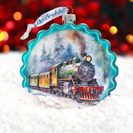 Christmas Train Wreath Glass Ornament by G. Debrekht - Christmas Decor - 759-051-3