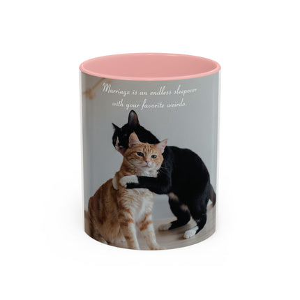 Cat Lovers Accent Mug – 11oz Ceramic Cup with Sleepover Quote
