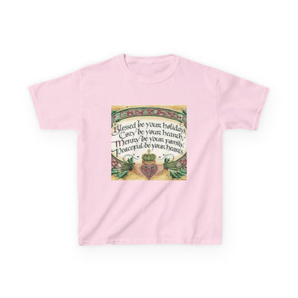 Blessed Holiday Kids Tee – Heart & Crown Celtic-Inspired Winter Shirt