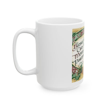 Holiday Blessings Ceramic Mug – "Blessed be your holiday" Celtic Heart Coffee Cup (11oz, 15oz)
