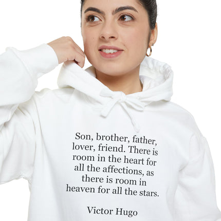 Victor Hugo Quote Hoodie — "Son, brother, father, lover, friend" Literary Pullover