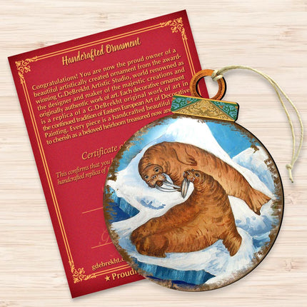 Sea Lions Ball Wooden Ornaments by G. DeBrekht - Coastal Holiday Decor - 8025377-3