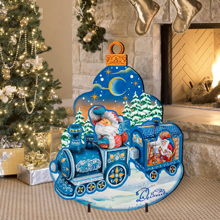 Santa Arrival Christmas Outdoor Yard Sign by G. DeBrekht - Christmas Santa Snowman Decor - 8112180F-1