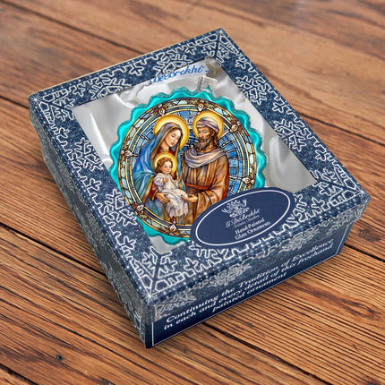 Classical Holy Family Wreath Glass Ornament by G. Debrekht - Nativity Holiday Decor - 759-057-4