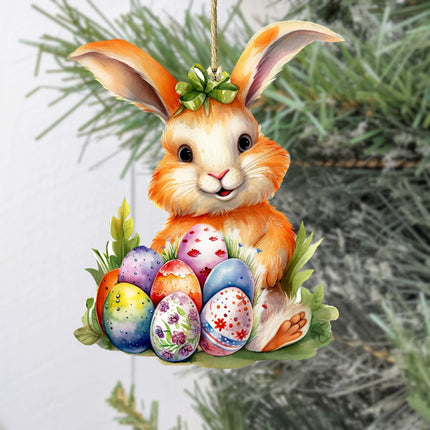Bunny with Eggs Wooden Ornaments by G. DeBrekht Easter Spring Decor - 8652772-4