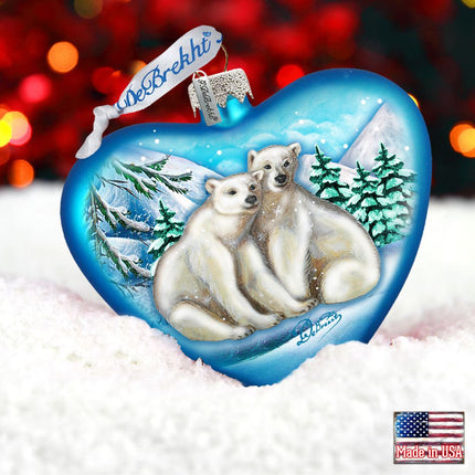 Polar Bear Love Heart Glass Ornament by G. DeBrekht - Wildlife Holiday Decor - 744-021-1