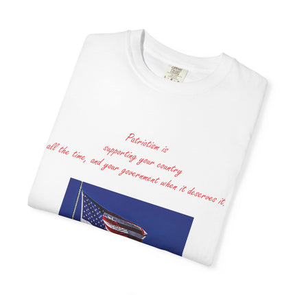 Patriotic Unisex Garment-Dyed T-Shirt with American Flag – Quote by Mark Twain