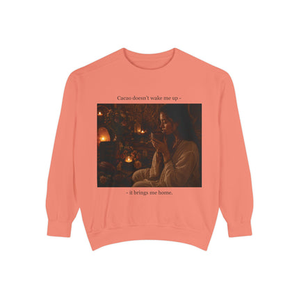 Cozy Candlelit Photo Sweatshirt — "Cacao doesn't wake me up... it brings me home"