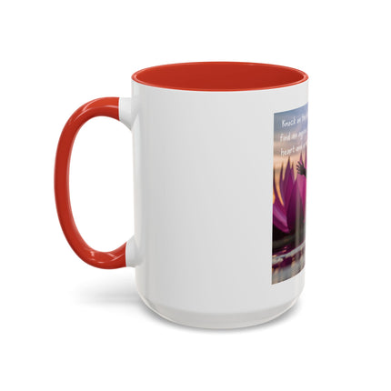 Inspirational Lotus Sunrise Coffee Mug — "knock on the door to my soul"