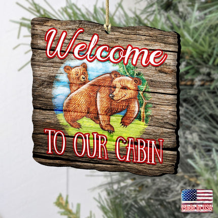 Bear Cabin Woodsy Wooden Ornaments by G. DeBrekht - Wildlife Holiday Decor - 8114080-1