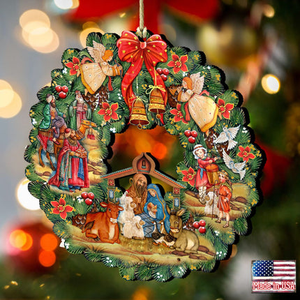 Nativity Wreath Wooden Ornaments by G. DeBrekht - Nativity Holiday Decor - 8185314-1