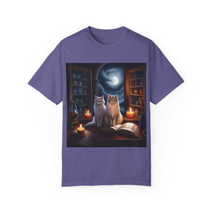 Magical Cats T-Shirt – Cozy Night Reading – Unisex Garment-Dyed