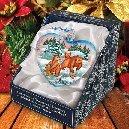 Kodiak Family Heart Glass Ornament by G. DeBrekht - Wildlife Holiday Decor - 73432-3