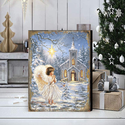 Angel at the Chapel Art Wooden Wall Art by D. Gelsinger - Nativity Holiday Decor - 95659B-1606-1