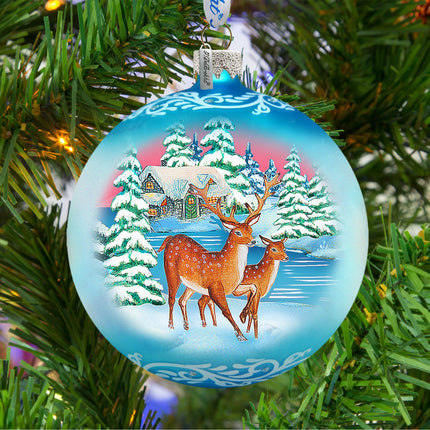Winter Deer's Ball Glass Ornament Christmas Decor by G. DeBrekht - 73114-3