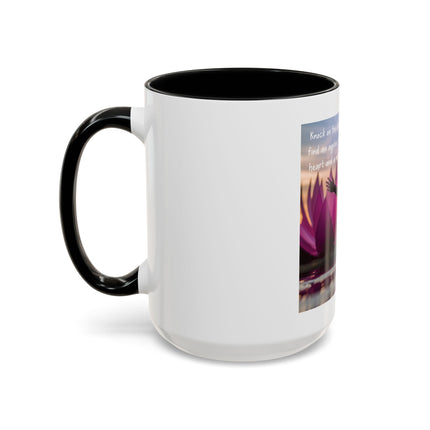 Inspirational Lotus Sunrise Coffee Mug — "knock on the door to my soul"