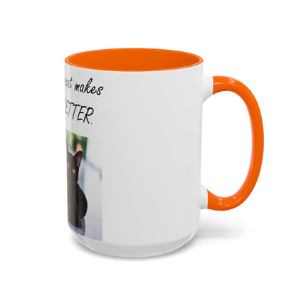 Black Cat Accent Ceramic Mug – “A Cat Makes Everything Better” – 15oz