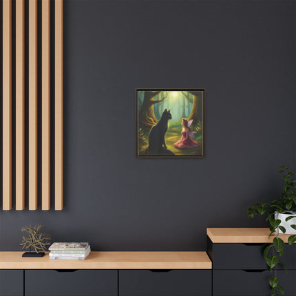 Fairy and Black Cat Forest Canvas – Framed Matte Wall Art