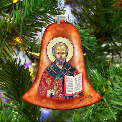 Saint Nick Bell Glass Ornament by G. DeBrekht - Nativity Holiday Decor - 752-034-2