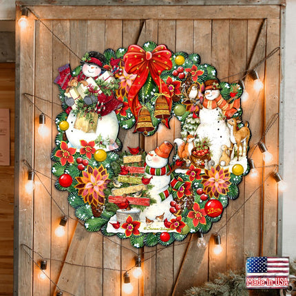 Snowy Christmas Holiday Door Wreath by G DeBrekht featuring Christmas Santa and Snowman Decor by Susan Winget - Item 8185307-4H-SW-1