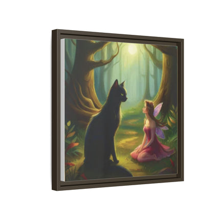 Fairy and Black Cat Forest Canvas – Framed Matte Wall Art