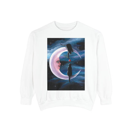 Moonlit Cats Sweatshirt —Whimsical Crescent Moon & Black Cat Graphic