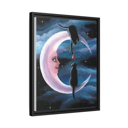 Framed Matte Canvas Moon Cats Wall Art — Whimsical Night Sky Print