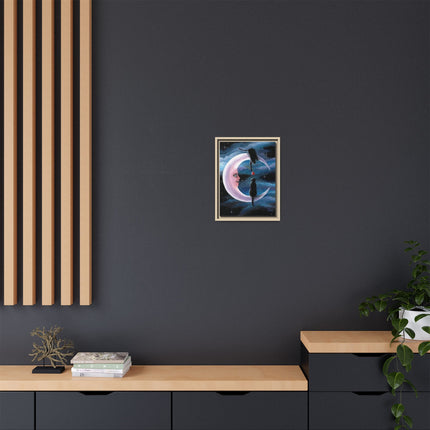 Framed Matte Canvas Moon Cats Wall Art — Whimsical Night Sky Print