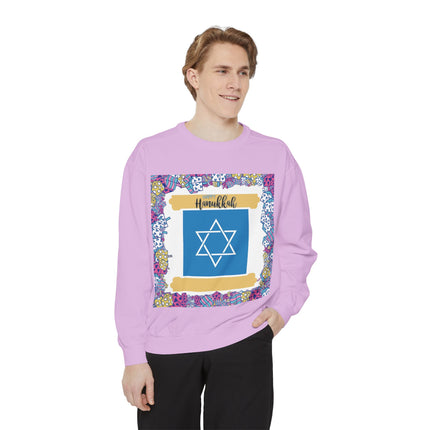 Hanukkah Unisex Garment-Dyed Sweatshirt - Festive Jewish Holiday Apparel