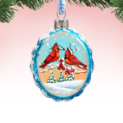 Winter Cardinals Mercury Glass Ornament by G. DeBrekht - Wildlife Holiday Decor - 771014-0