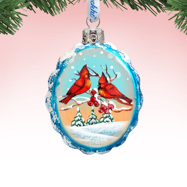 Winter Cardinals Mercury Glass Ornament by G. DeBrekht - Wildlife Holiday Decor - 771014-0
