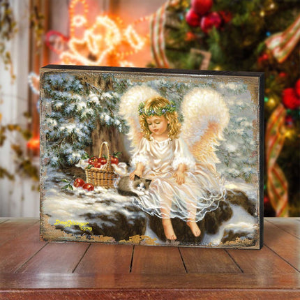 American Angel Winter Companions Wooden Wall Art by D. Gelsinger - Nativity Holiday Decor - 95657B-0718-4