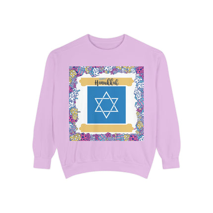 Hanukkah Unisex Garment-Dyed Sweatshirt - Festive Jewish Holiday Apparel
