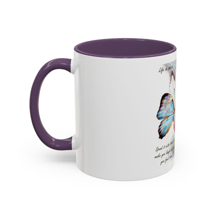Cat & Butterfly Coffee Mug with 'Life is Short' Inspirational Quote (Accent, 11/15oz)