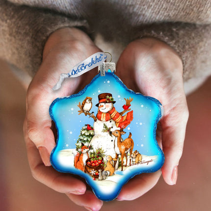 Night Forest Snowman Glass Ornament by Susan Winget - Christmas Santa and Snowman Decor - 754-201-SW-2