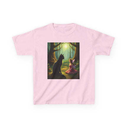 Enchanted Forest Kids Tee – Magical Fairy & Black Cat Design