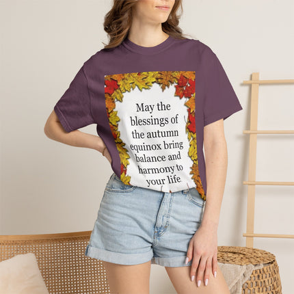 Autumn Equinox Blessings T-Shirt — Fall Leaves Balance & Harmony Tee