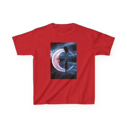 Kids Moon Dreamer Tee — Black Cats on Crescent Moon Graphic