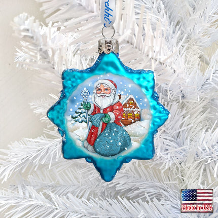 Santa With Blue Bag Mercury Glass Ornament by G. DeBrekht - Christmas Santa Snowman Decor - 777385-1