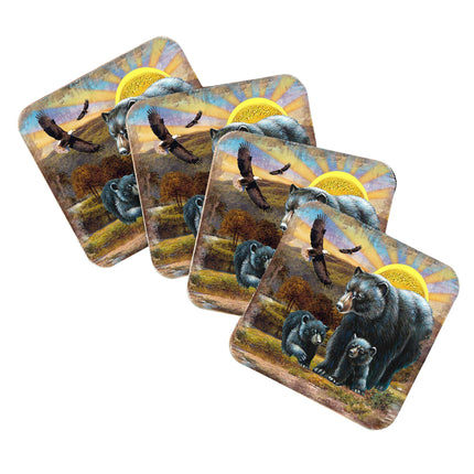 Bears Wooden Cork Coasters Gift Set of 4 by Nature Wonders - Nature Wildlife Decor  - 95214C-S4-4
