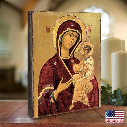 Virgin Mary Wooden Gold Plated Religious Orthodox Sacred Icon - Inspirational Icon Decor - 85063-1