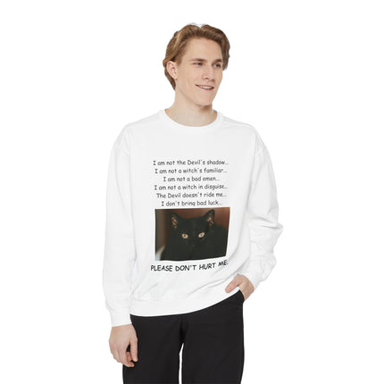 Unisex Sweatshirt – Thoughtful Black Cat Design – Garment-Dyed