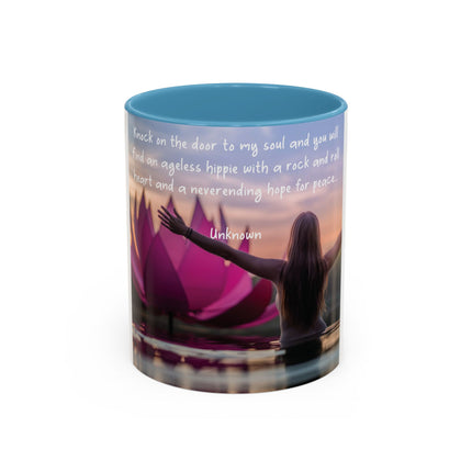 Ageless Hippie Soul Mug | 11oz Accent Cup with Lotus & Uplifting Quote