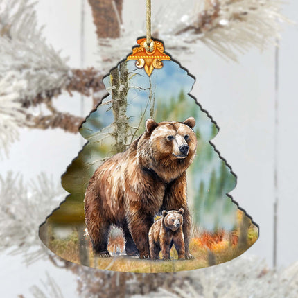 Grizzly Family Glade Tree Wooden Ornaments by G.Debrekht - Wildlife Holiday Decor - 870009-2