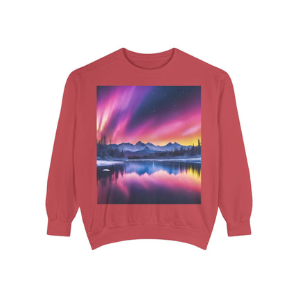 Aurora Lake Crewneck Sweatshirt — Colorful Northern Lights Landscape